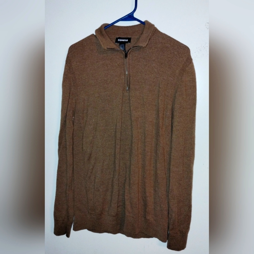 EXPRESS Men's Large Tan Merino Wool Long Sleeve 1/2 Zip Sweater